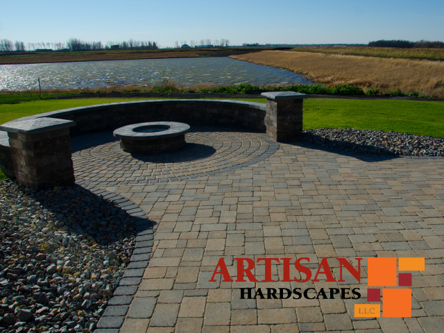 Paver Patio, Seat Wall, Columns, Fire Pit